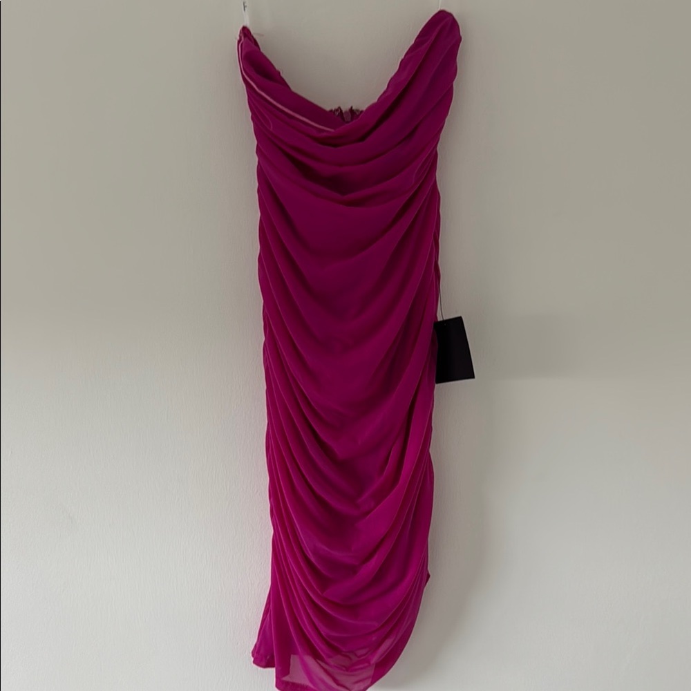 Lulu's Pink Ruched Cowl Neck Cocktail Gown